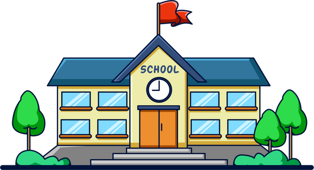 School Building Cartoon Illustration